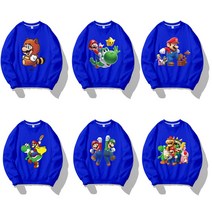 슈퍼마리오 마리오게임 캐주얼 긴팔티 맨투맨티 남녀 패밀리룩 커플룩 TT108 블루