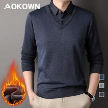 AOKOWN 남자 긴팔 니트 카라티 도톰 기모 남자니트긴팔 중년남성긴팔티셔츠