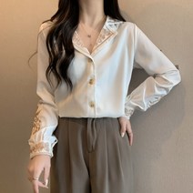 프렌치 봄 가을 패션 자수 블라우스 여성 셔츠