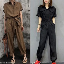 JUST FEEL!NG 여성 빅사이즈 캐주얼 바지 반팔 점프슈트 멜빵바지 3컬러