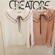 끄레아또레 주름이 멋스런 큰카라 리본 고급스런 블라우스