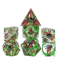 Cusdie Sharp Edges DND 주사위 D&D 주사위 7개 수제 다면체 세트 던전 앤 드래곤 RPG 패스파인더 및 기타 테이블 게임용(스파이더 레드) 381450, Spider Green