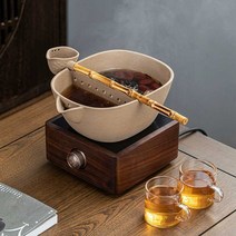 세라믹 도자기 보이차 녹차 홍차 티 차 메이커 포트, 호박 냄비 + 소형 월넛 스토브 (국자포함)
