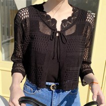 아모르데이 여성용 파르브리티 리본 포인트 스카시 크롭 가디건 민소매 니트 투피스 세트