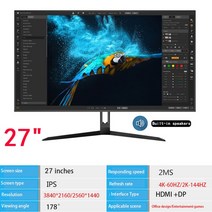 서브 터치 모니터 27 인치 IPS 144hz 모니터 게이머 4k HD 게이밍 데스크탑 디스플레이 용 PC LCD 곡선 스, 01 Black