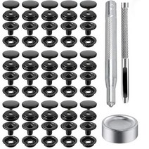 스테인레스 스틸 스냅 패스너 키트 100 피스 15mm 버튼 프레스 스터드 캡 도구 포함 해양 보트 캔버스 가방 가죽 DIY 공예, [02] Black