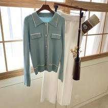 배색라인카라 골지니트가디건 1113921OUTER 기본가디건 아이보리 Ivory 민트 Mint 곤색 Navy 캐주얼 어반 모