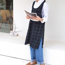방가지똥 앞치마 통원피스 체크 앞치마 단추없는