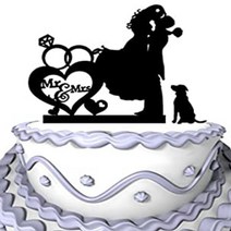 Meijiafei Romantic Bride and Groom Kiss with Dogwith Cursive Mr Mrs Silhouette Wedding Cake Topper, 1