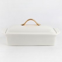 국산 24K 골드 라이닝 화이트 직사각 뚜껑 수저통 고급 도자기 수저통 집들이선물