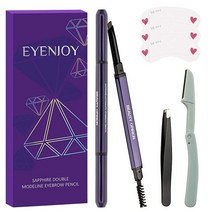 눈썹 펜슬-Eyenjoy 방수 브로우 펜슬 2개 슬랜트 트위저 및 면도기 모양 스텐실 키트 3개 MAKEUP 마이크로 펜슬 오래 지속되는 천연 눈썹(커피) 328549, coffee