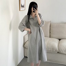 매일리룩 여성 캐주얼 코튼 카라 A라인 PK 롱 원피스