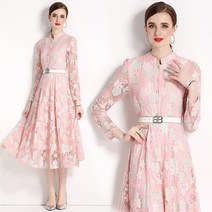 NEW 명원/레이스/긴팔/레이스/핑크/기질/쉬폰/꽃무늬 롱원피스/가을원피스