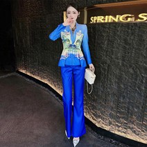 여성 무대의상 행사복 무대복 가수 트로트 프린트 자켓 바지 세트