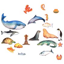 실사 해양 생물 20종 헝겊 인형 세트 바다 물고기 어류