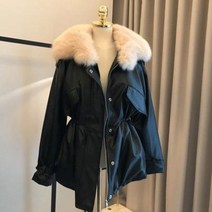 모피 일체형 코트 여 2020 겨울신상 허리 조임 기모 두꺼운 가죽 라이더 리얼 폭스 퍼 극복 자켓
