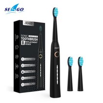 전동 무선 스마트 칫솔 Seago 소닉 USB 충전식 성인 방수 울트라 자동 모드 여행용 케이스 포함, black 3 heads