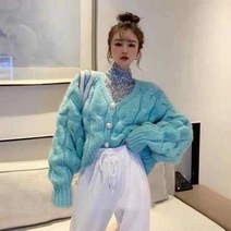 연두색 가디건 보석단추 하늘색 민트색 크롭 초록색 니트 연보라 루즈핏 빅카라 부클 꽃자수