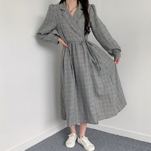 퍼니걸스 5478 데일리 카라 셔츠 체크 랩 롱 원피스 여성의류
