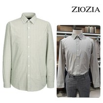 지오지아 카키 코튼 세로 스트라이프 셔츠