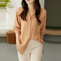 WZC 봄가을 쉬폰 남방 셔츠 블라우스 파스텔톤 무지 루즈핏 긴팔 여성상의 빅사이즈 4가지 컬러