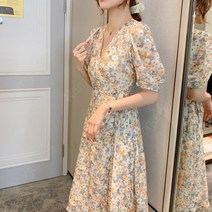 여름반팔쉬폰원피스빅사이즈 허니문 데이트룩 휴양지 플라워 제주도여행코디 데이트 롱 A라인