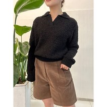 어바운드 배색 카라 부클 니트 파스텔톤 부들부들촉감