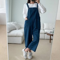 여자 큐티뽀짝 패셔너블 와이드 멜빵 데님 점프수트