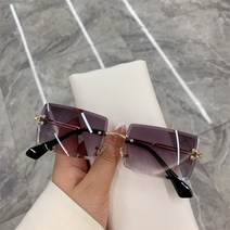 빈티지 패션 선글라스 무테 직사각형 그라디언트 UV400 여성용 여름 여행 2021 년 신제품