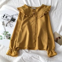 셔츠 여성 솔리드 칼라 스위트 걸스 플레어 슬리브 심플 블라우스 데일리 레저 하이 스트리트