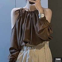 가바바 여성 빅사이즈 블라우스 모던시크 홀터넥 긴팔오프숄더블라우스 G69282