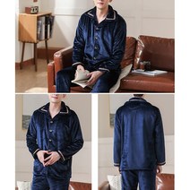 플란넬잠옷 2020 봄 두꺼운 따뜻한 블루 남성용 긴 소매 산호 벨벳 정장 Loungewear 3658494566, XXL, Navy Blue 2