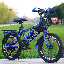 초등학생자전거 초등학생 어린이 16-20인치 초등생 저학년 선물 초등 퀄리티 산악, 22인치  블랙 앤 블루 럭셔리 선물가방