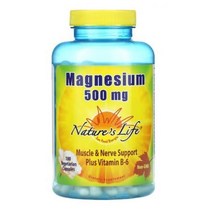 네이처스 라이프 마그네슘 비타민 B-6 500 mg 180 식물성 캡슐 피리독신 이산화규소 스테아르산 셀룰로스 마그네슘스트레이트