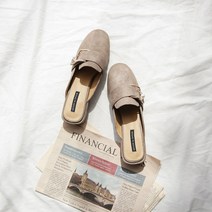 발편한 진주 버클 스웨이드 뮬 4cm 여성 블로퍼