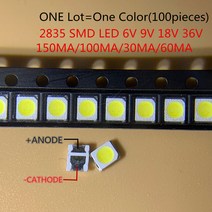 고휘도 SMD LED 2835 1W 흰색 1000 개/개입 6V 18V 150MA/100MA/30MA/60MA/, 한개옵션1, 07 3V350MA