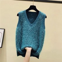 손뜨개조끼 오버핏 롱 크롭 니트조끼 V 넥 조끼 스웨터 여성 니트 넉넉하고 밝은 실크 프린지 민소매