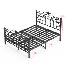 케이로 유럽 철제 침대 프레임 어린이 소녀 공주 디자인 인테리어 싱글 더블 침대프레임 매트리스, 3 블랙하이테일굵고굵은38사일런트리브프레임