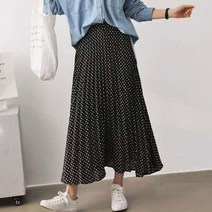 땡땡이 주름스커트)도트스커트 땡땡이치마 물방울 플리츠 주름치마 도트패턴무늬 롱스커트 롱치마 폴리원단 쉬폰 땡땡패턴