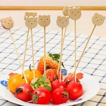곰얼굴모양 데코픽 이쑤시개 과일꽂이 대나무픽 100개세트 (12cm)