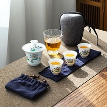 휴대용 다기세트 찻잔 다도 세라믹 보이차 전통 차도구 여행 선물세트 주전자 교육용 도자기, 150ml 두꺼운 망치무늬 유리 한 그릇 3컵