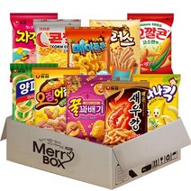 메리박스 농심 스낵세트 10종(매운새우깡+꿀꽈배기+오징어집+양파링+바나나킥+자갈치+콘칩+메이플콘+츄러스+꼬깔콘고소한맛), 1세트