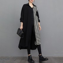 린넨 원피스 가을 롱 면 루즈핏 반팔 니트 새로운 일본식 히트 컬러 풀 슬리브 여성 ​​블랙 체크 무늬 셔츠 드레스 루스 핏 빅 사이즈 블랙 드레스 가운 jjxd159