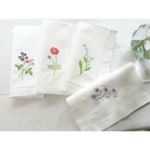 핸드메이드 프랑스자수손수건 꽃손수건 (코스모스 수선화 체리 들국화 개당판매 선물포장 추가 가능)