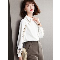 초가을과 겨울 새로운 스타일의 여성용 흰색 셔츠 디자인 틈새 쉬폰 여성용 블라우스 봄
