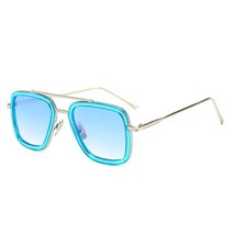 오페라 글라스 안경 쌍안경 Edith-빈티지 토니 스타크 실버 스퀘어 선글라스 메탈 프레임 블루 렌즈 패션, 11 LQ-QL_01 은