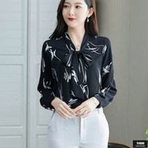 가바바 여성 빅사이즈 긴팔 블라우스 무채색 싸인패턴 브이넥 오피스룩 셔츠 블라우스 6XL 까지 G59247