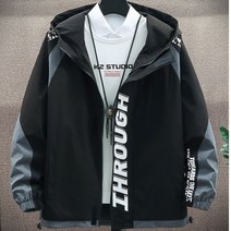 남성 깔끔핏 레터링 바람막이 후드 점퍼 남자 자켓 봄 가을 간절기 아우터 화이트 블랙 재킷