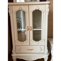 빈티지 바로크 유리 금장 명화 양주 단독 코너 사이드보드 콘솔 거실장 장식장 진열장 엔틱, 순백색 은묘