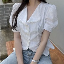 [랜덤플레이] 레이스 허리슬림 카라넥 여리여리 블라우스